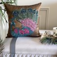 thumbnail image 4 of Pillow Cover, Brown Accent Pillow, Art Floral Pillow Cover, 12x12 inch (30x30 cm) Decorative Pillow Cover, Art Silk Square Throw Pillow Cover, Beaded Multicolor Peacock - Blue Peacock, 4 of 12