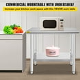 thumbnail image 2 of Mesa de trabajo de acero inoxidable VEVOR de 24 x 36 x 32 pulgadas, mesa de trabajo y preparación de cocina comercial, mesa de trabajo de preparación resistente, mesa de trabajo de, 2 of 9