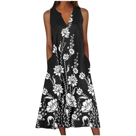 YABCSAZ Summer Dresses for Women 2025 Casual Loose Floral Boho Sundress V Neck Tank Dress Plus Size Flowy Midi Dresses Beach Sundress Sleeveless Dresses for Vacation