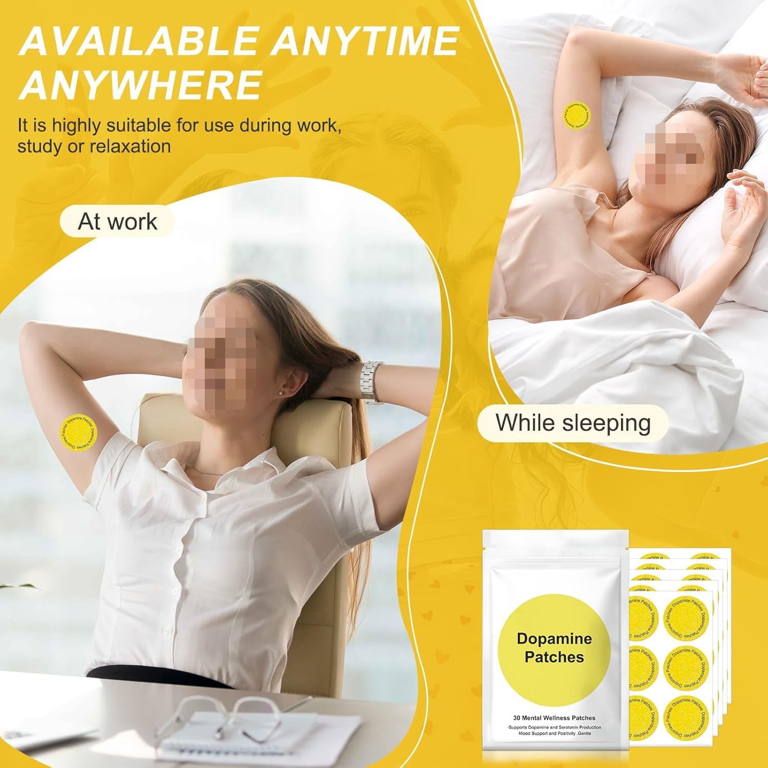 Dopamine Patches – Vegan Mood Support Patches for Daily Mental Wellness. Supports Dopamine. Plant-Based Formula. Gentle, Soothing & Hydrating Care Patch. 30 Count