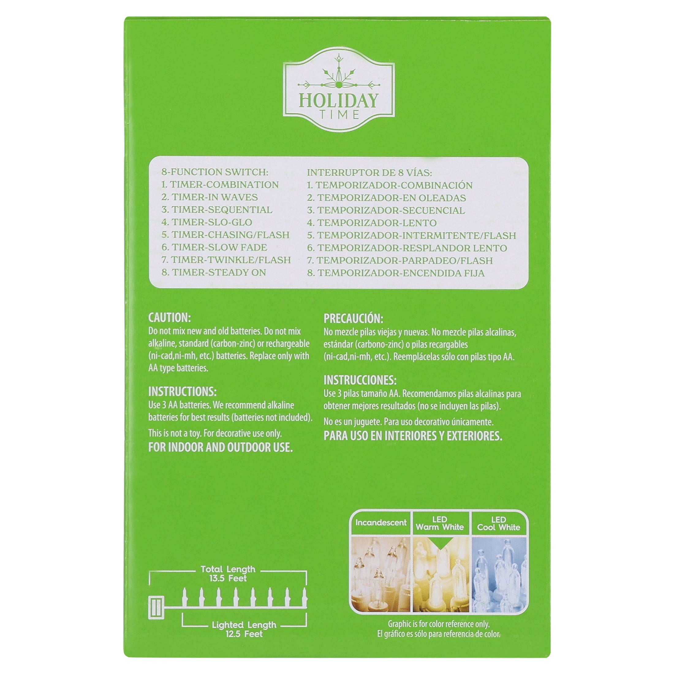 Indoor/Outdoor 50-Count LED 8-Function Mini Christmas String Lights, Warm White, Green Wire, 12.5', by Holiday Time