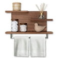 thumbnail image 1 of Straga Handmade 23" Mahogany Floating 3-Tier Bathroom Shelf with 18" Towel Bar – Solid Wood Modern Design for Towels, Toiletries & Décor – Bathroom, Kitchen, Living Room, Bedroom – Made in Canada 03, 1 of 7