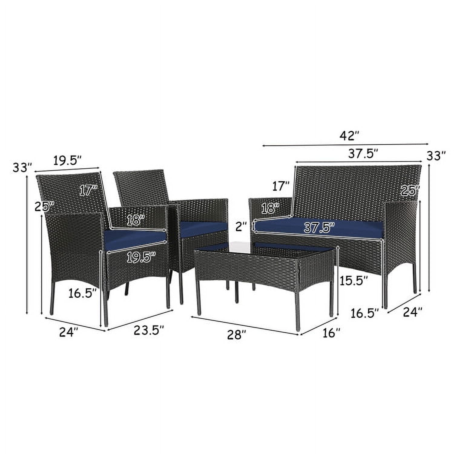 Aimee Lii 4 Pcs Patio Wicker Furniture Set, Cushioned Sofa Furniture with Tempered Glass Coffee Table, Small Patio Set, Navy Aimee Lii 4 Pcs Patio Wicker Furniture Set, Cushioned Sofa Furniture with Tempered Glass Coffee Table, Small Patio Set, Navy