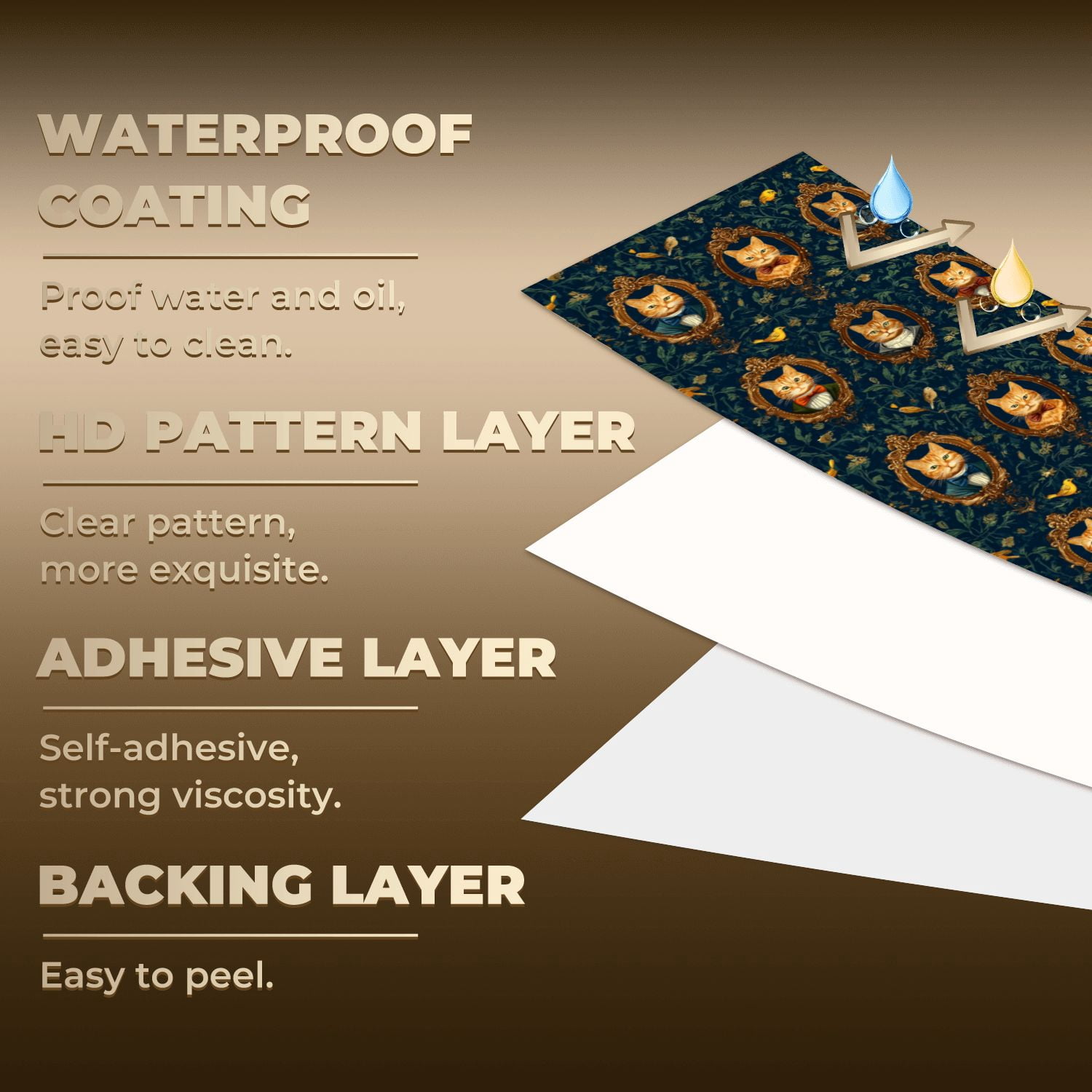 Peel and Stick Wallpaper Baroque Vintage Cat Portraits Floral Frames Bow Ties Wall Mural 23.6in x 9.8ft Self Adhesive Removable Wall Paper Renter Friendly Wallpaper for Nursery Bedroom Cabinets