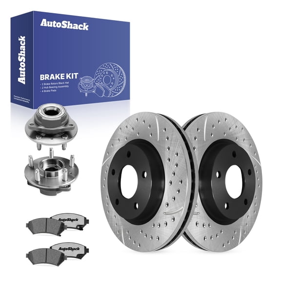 AutoShack Front Vented Drilled & Slotted E-Coated Brake Rotors   Ceramic Pads   Hub Bearing Assembly 8-PC Brake Kit Replacement for 2000-2005 Chevrolet Impala ShadowGuard 11.93" (303 mm)