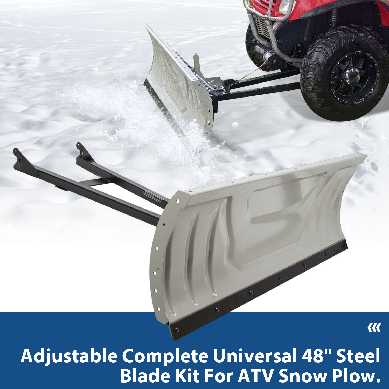 Kojem 48 inch Snow Plow Blade Universal Adjustable Complete for ATV Honda Kawasaki Polaris Aeon Crossland Arctic-Cat Alterra ATV Plow Kit Steel White