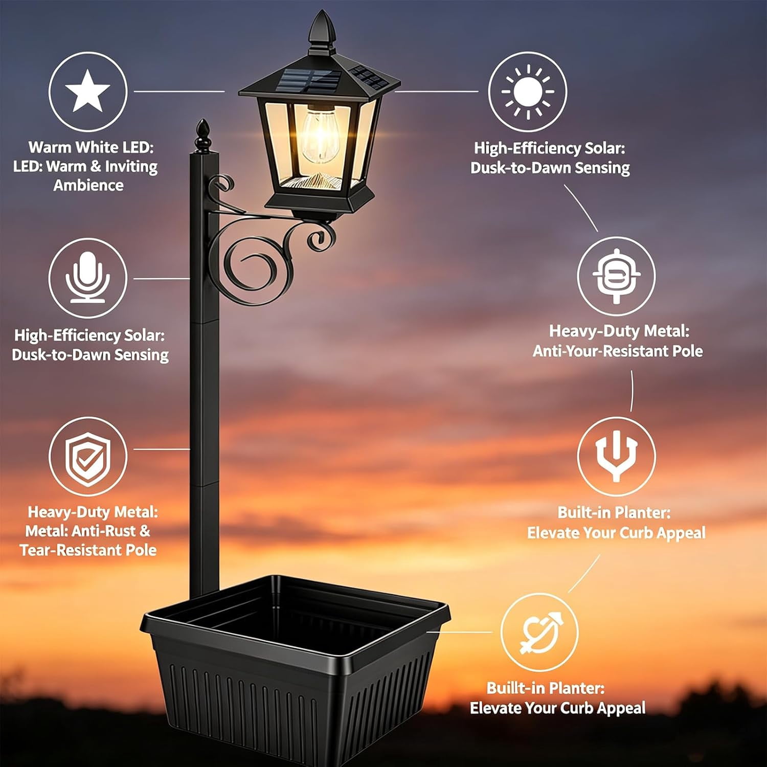 2-in-1 Solar Pathway Light with Planter, Heavy Duty Waterproof Outdoor Lamp Post for Front Door, Porch & Landscape(RL 1 PC)