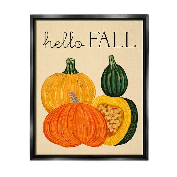 Stupell Industries Hello Fall Harvest Gourds Graphic Art Jet Black Floating Framed Canvas Print Wall Art, Design by Ziwei Li