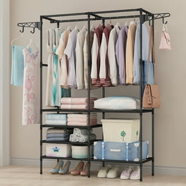 Soges Garment Rack Metal Clothes Rack with Storage Shelvels and Hanging Rod Closet Storage Organizer Brown Walmart