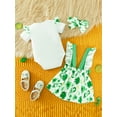 thumbnail image 5 of Suealasg Toddler Girls Irish Festivals Outfits 3M 6M 9M 12M 18M Infant Girls Short Sleeve Letter Romper +Shamrock Print Suspender Skirts +Headband 3Piece Casual Spring Clothing for Baby Girls, 5 of 9