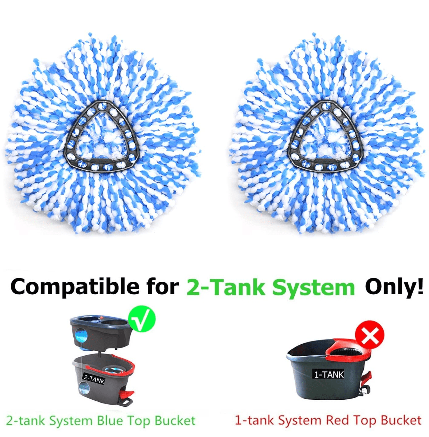 2 Pack Mop Head Refill, KZKR Microfiber Spin Mop Replacement Compatible with rinse clean 2-Tank System Mop Replace Refills