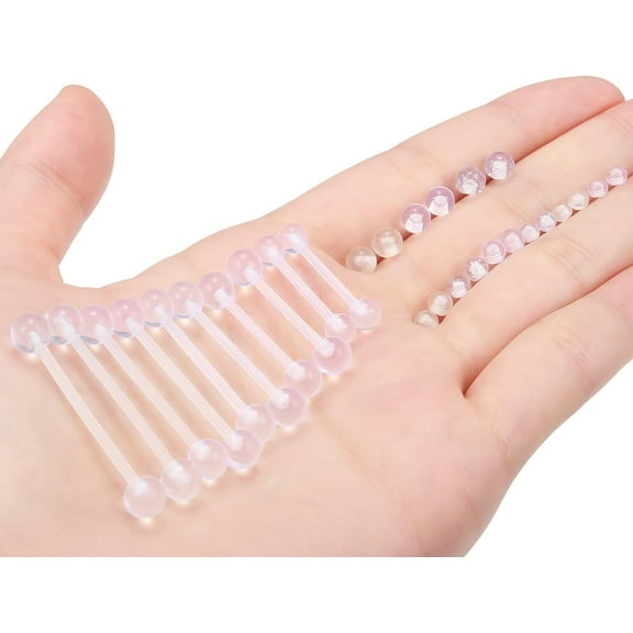 GHRTGR-14mm-38mm 14G Clear Plastic Nipple Tongue Ring Industrial Earrings for Surgery Pregnancy Belly Button Ring Bioflex Flexible Acrylic Straight Barbells Piercing Jewelry Retainer for Work Sport