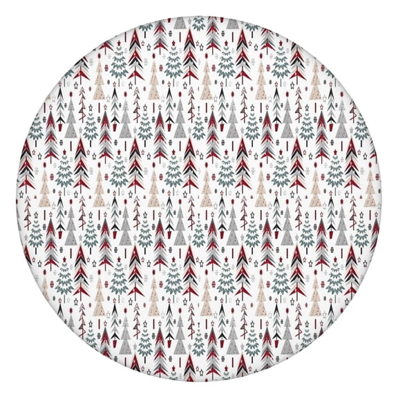White Christmas Tree Pattern Round Fitted Tablecloth with Elastic Edge,Dining Table Cover Waterproof,Outdoor Round Tablecloth for Camping,Dining,Indoor and Outdoor