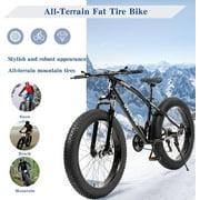 Marknig Fat Tire Mountain Bike with 26 inch Wheels, 21 Speed Bicycle with High Carbon Steel Frame, Double Disc Brake and Front Suspension Anti-Slip for Adults, Black