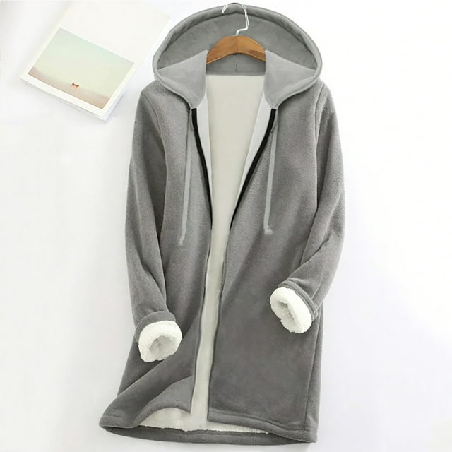 Ropa para mujer,Chaqueta polar para mujer, abrigo de invierno holgado con capucha y cremallera completa, tejido de pelo de cordero grueso y cálido, manga larga con bolsillos, sopatenor
