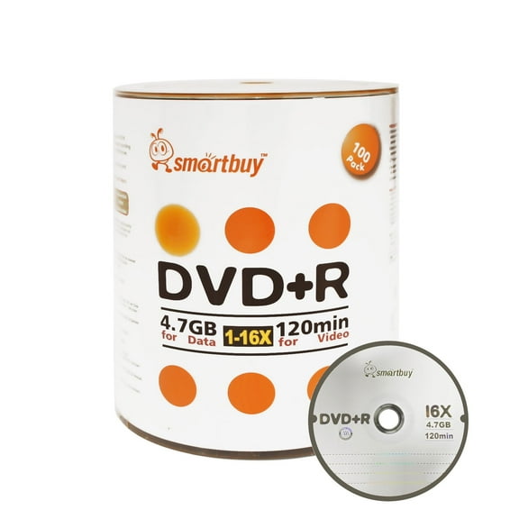 Smart Buy 8541706077 120 Min 4.7 GB 16X DVD-R Recordable Disks Spindle, 100 Pack