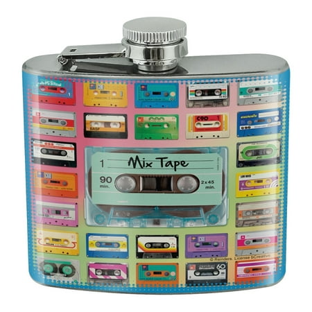 

Classic Compact Cassette Mix Tapes Collage Stainless Steel 5oz Hip Drink Kidney Flask