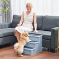thumbnail image 2 of PawHut Pet Steps 3-Step Dog Stairs for Small Dogs Cats and Wooden Ramp with Storage Box Carpet Tread, Grey, 2 of 10