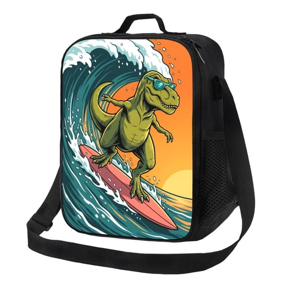 Dinosaur Lunch Bag Surfing Dinosaur Insulated Leakproof Thermal Lunch Bag With Adjustable Shoulder Strap Reusable Lunch Box For Work Office Gym Men Women