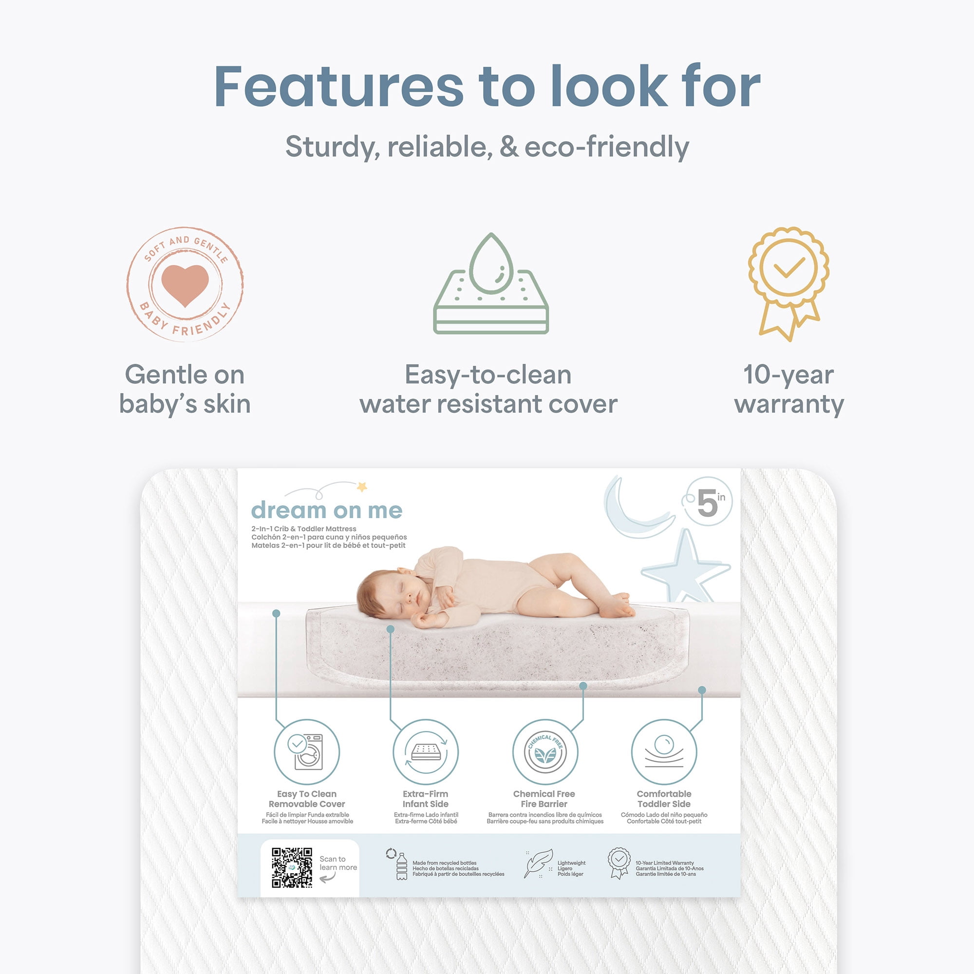 Dream On Me Baby Swan 5" Premium Full-Size Crib & Toddler Mattress, GREENGUARD Gold & BSA Certified, Water-Resistant, Machine Washable Cover