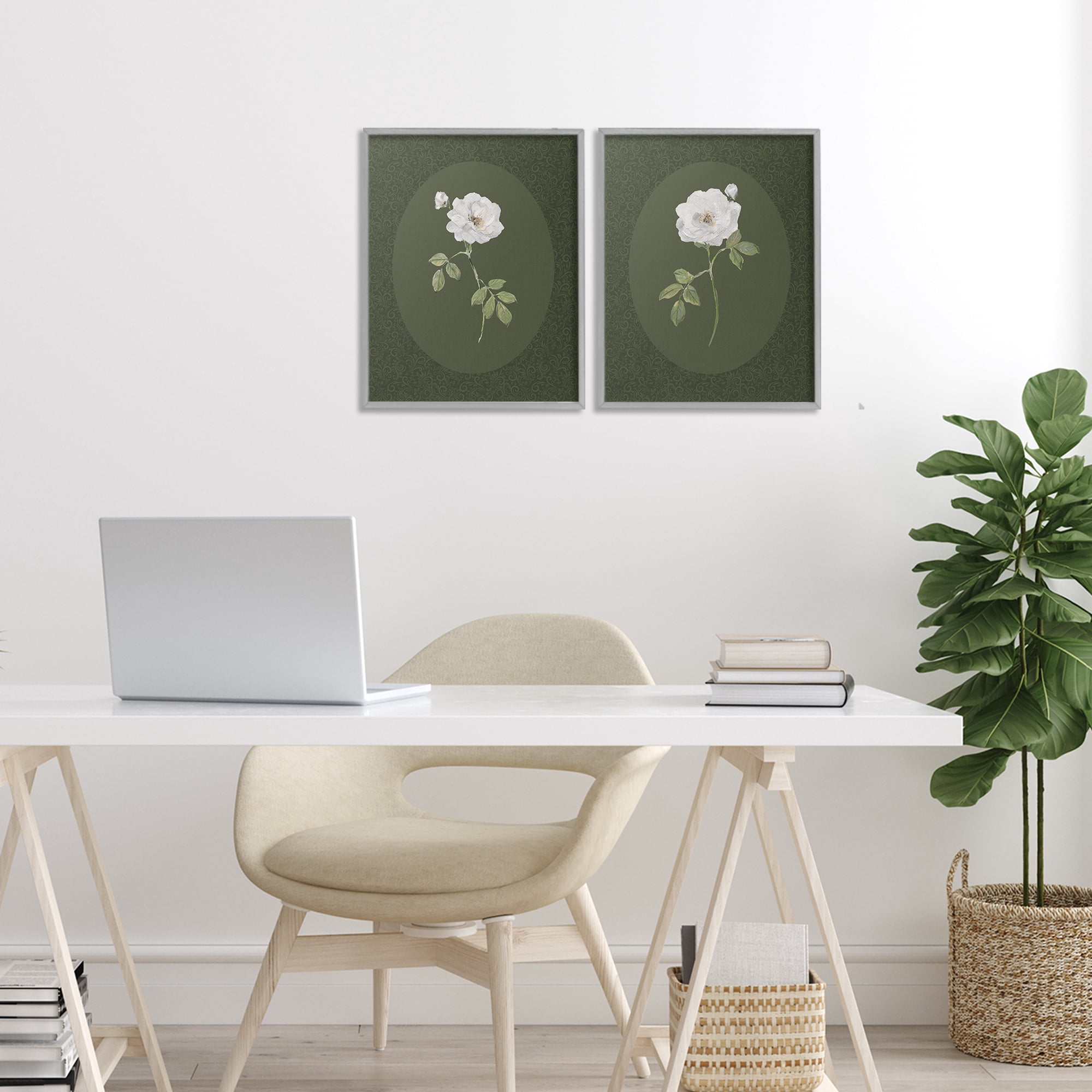 Stupell Industries Ornate Rose Studies over Emerald 2 Piece Gray Framed Giclee Art Set, design by Sally Swatland