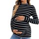thumbnail image 1 of Maternity Striped Top Stretchable Cotton Polyester Blend Long Sleeve Shirt Comfortable Pregnancy Wear Whole Season Gift White 2XL, 1 of 4