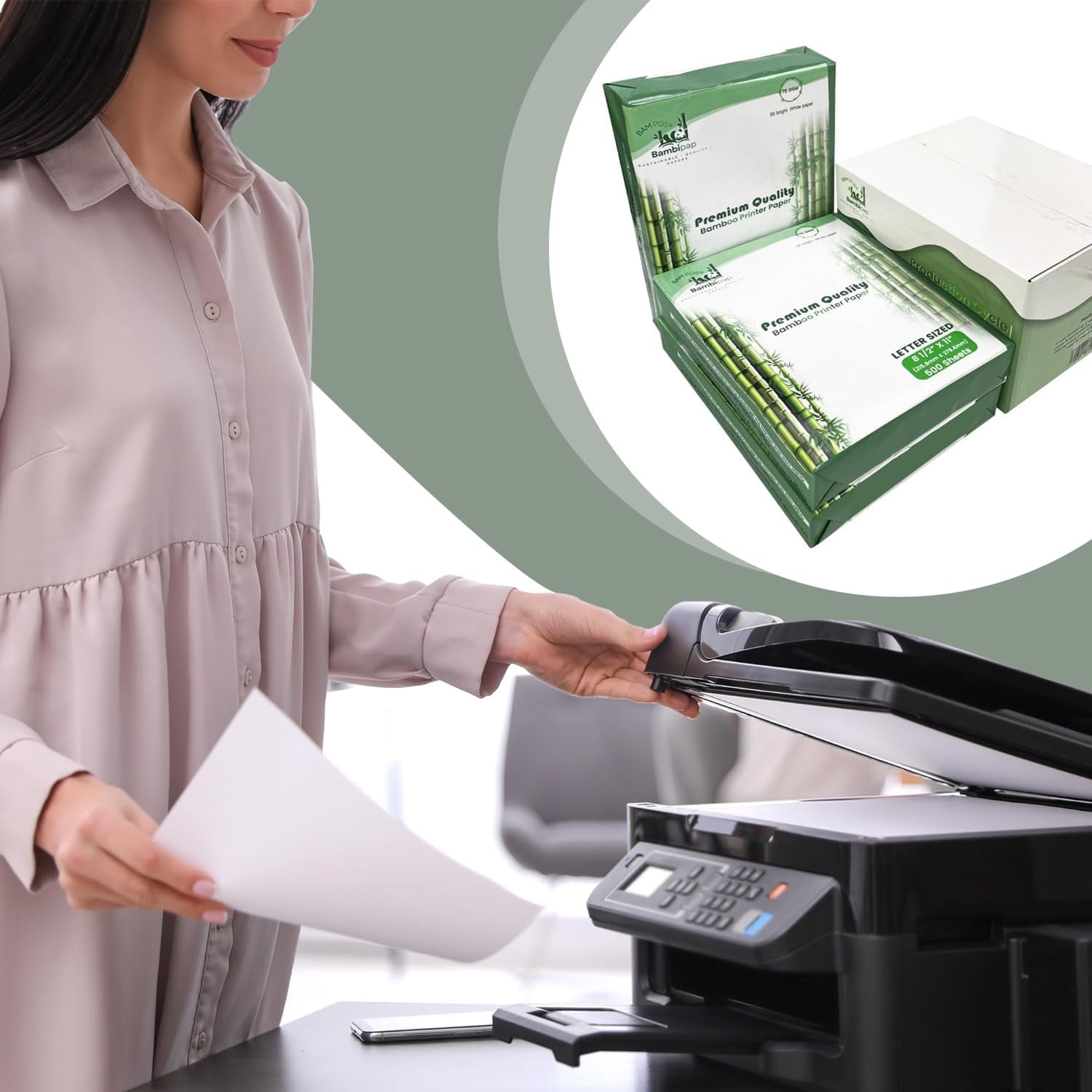 BAM POS Bamboo Printer Paper - 8 1/2” x 11”- 20LB Multipurpose White Paper - Made from Bamboo Fiber - 3 reams (1500 Sheets)
