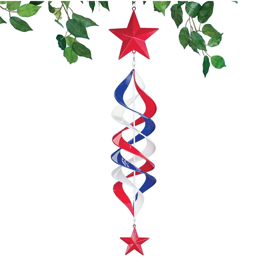Collections Etc Patriotic Metal Star Hanging Wind Spinner Outdoor