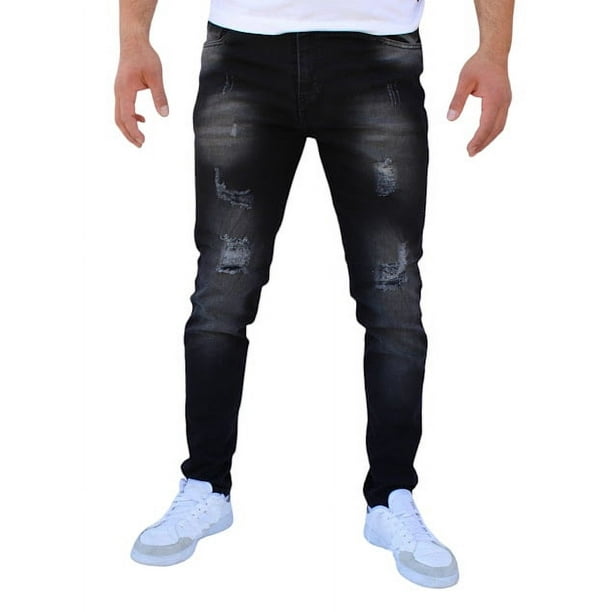 Pantalon rasgado de mezclilla stretch John Silver Corte skinny Color negro