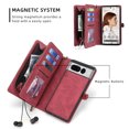 thumbnail image 2 of Allytech Detachable Magnetic Wallet Case for Google Pixel 7 Pro with Wrist Strap, Large Capacity Luxury PU Leather Card Slots Zipper Cash Pocket Shockproof Protective Wallet Case - Red, 2 of 9