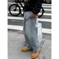 thumbnail image 3 of Loose Fit Straight Wide Leg Jeans For Couples, Vintage Baggy Denim Trousers, Streetwear Casual Daily Versatile Pants, 3 of 5