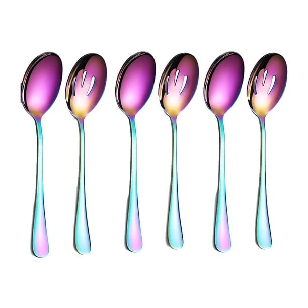 Wosthever 6 unids/set cucharas de acero inoxidable duraderas y seguras para un juego de cubiertos de acero inoxidable diario sin preocupaciones Cocina y Comedor colores