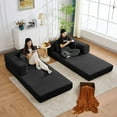 thumbnail image 2 of 4-in-1 Floor Sofa King Size No Assembly, Upholstered Boneless Pull Out Couch Bed with 4 Pillows, Oversized Corduroy Foam Compressed Sofa Couch in A Box for Living Room Sleeper, 2 of 10