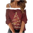 thumbnail image 1 of Camiseta Impresa de Hombro Doble, Top de Moda Casual para las Vacaciones Y el Uso Diario, 1 of 5