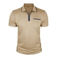 thumbnail image 5 of IWRICH Men's Short Sleeve Polo Shirts Quarter-Zip Casual Slim Fittops Lapel Neck Basic V Neck Tees Beige S, 5 of 7