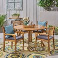 thumbnail image 2 of GDF Studio Leo Outdoor Acacia Wood 5 Piece Dining Set with Cushion, Teak and Dark Gray, 2 of 13