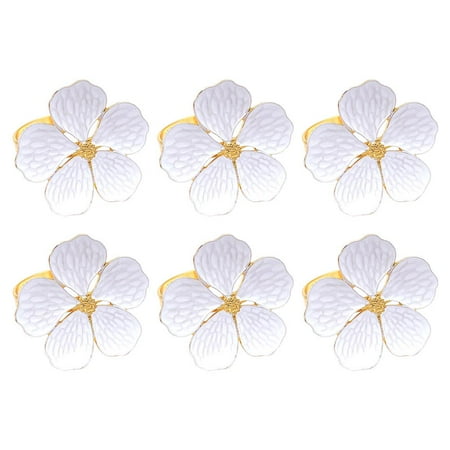 

6 Pcs Flower Napkin Rings Set Gold Napkin Ring Holder White Floral Serviette Buckles Dinner Table Decor for Wedding Party Thanksgiving