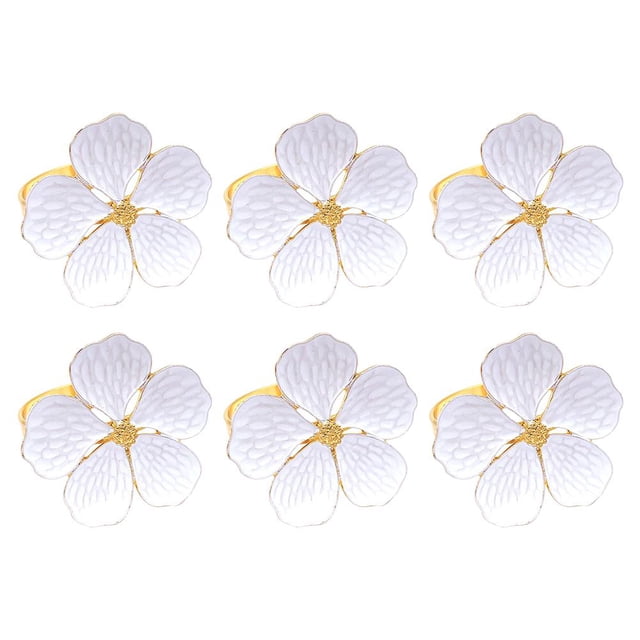 Juego De 6 Uds. De Servilleteros De Flores, Servilletero Dorado, Servilletero Blanco Floral, Hebillas, Decoración De Mesa De Cena Para Boda, Fiesta, Acción De Gracias Methold HA036652-00
