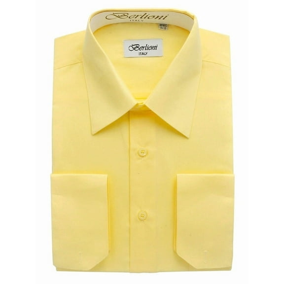 Berlioni Italy Men's Convertible Cuff Solid Long Sleeve Dress Shirt Lemon