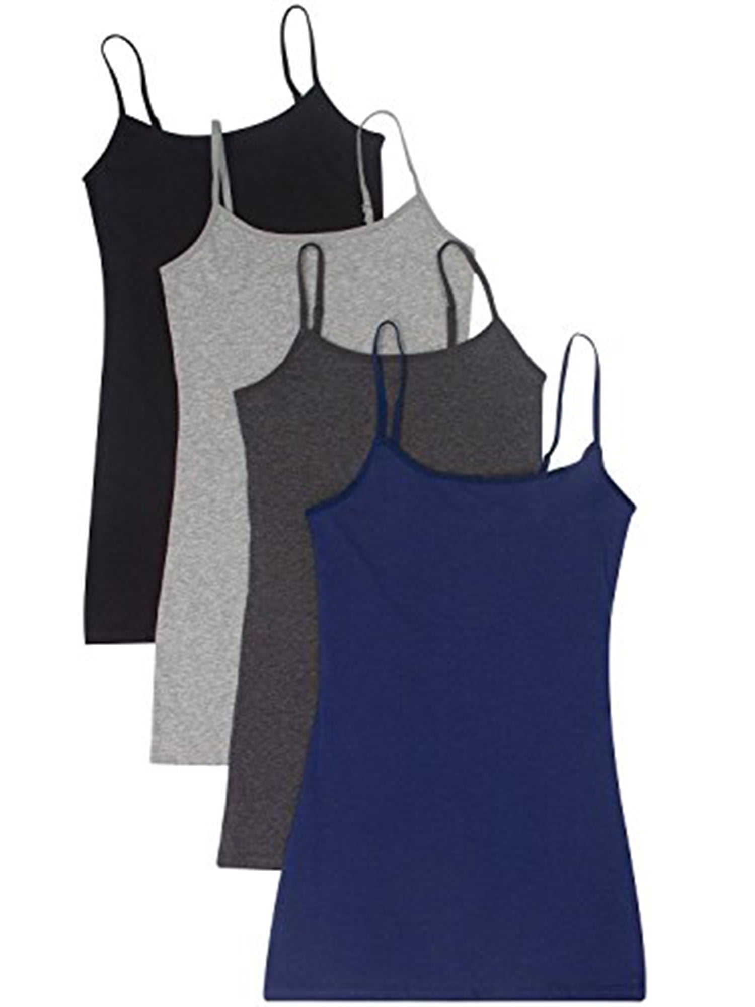 Essential Basic Women Value Pack Long Camisole Cami - Black, Navy ...