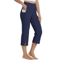 thumbnail image 2 of Bloomae Women's Yoga Capris Pants High Waist Leggings Crop Straight Leg Side Slit Athletic Exercise Workout Capris with Pockets Dark Blue XXL, 2 of 9