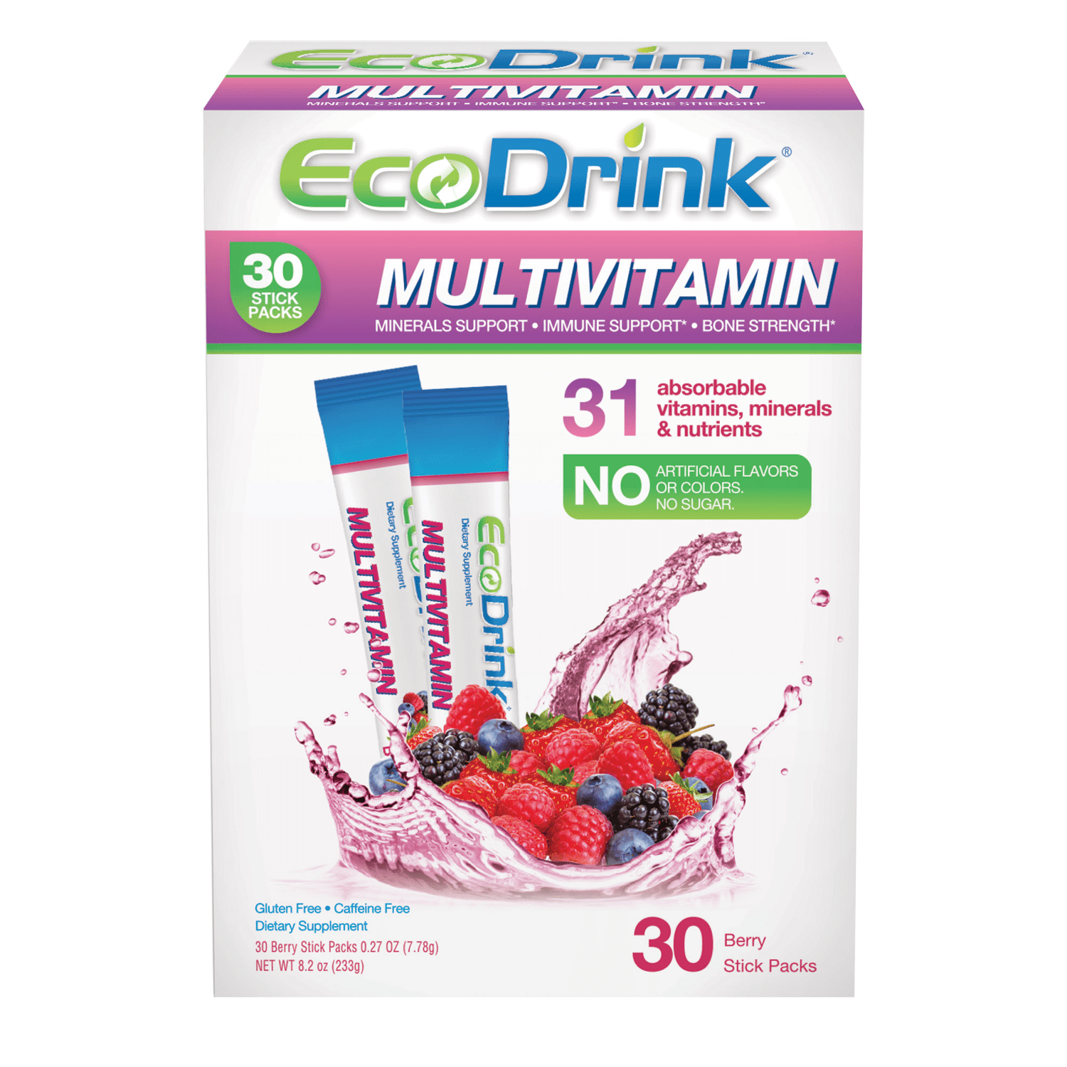 Ecodrink Complete Multivitamin Drink Mix, 30 Packets Fruit Punch