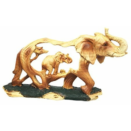 Spoon Sculpture - Rustic Faux Wood Resin Noble Majestic African Safari Elephant Wildlife Migration Scene Figurine Sculpture
