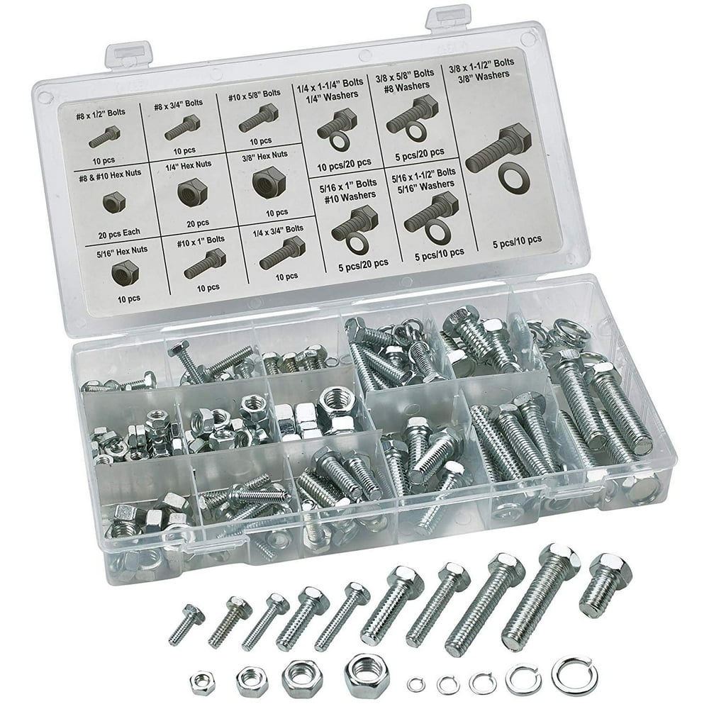 240 Piece Standard Nuts and Bolts Set Zinc Oxide Finish Bolts, Hex