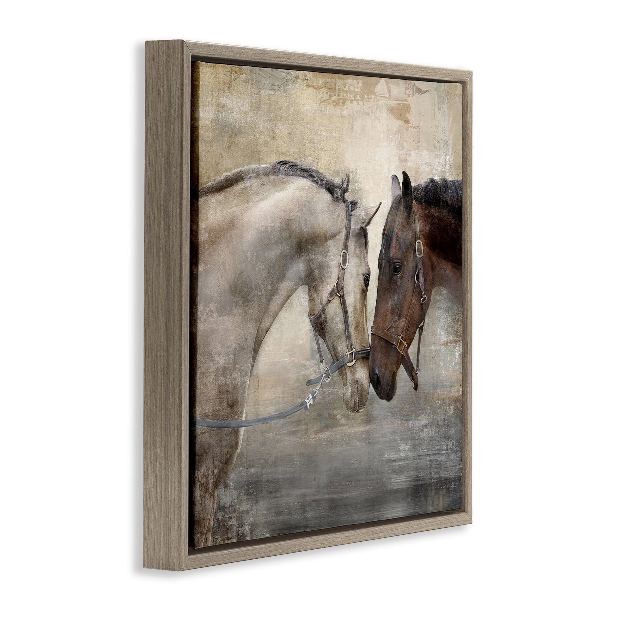 Stupell Industries Loving Horse Couple Animals & Insects Painting Brown Floater Framed Canvas Art Print Wall Art, 25 x 25