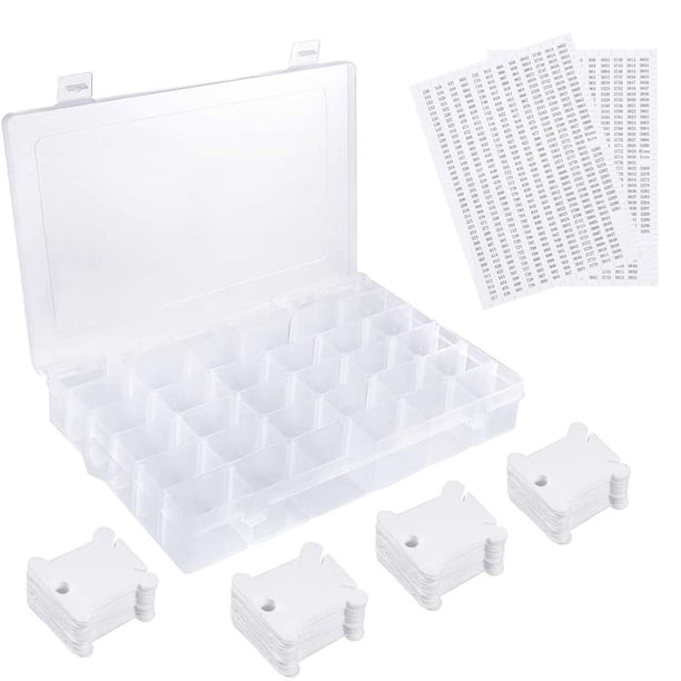 Caja Organizadora de Hilo Bordar PláStico 36 Rejillas y 50 Bobinas 2 Piezas Etiquetas Engomadas NúMero para Almacenamiento Costura
