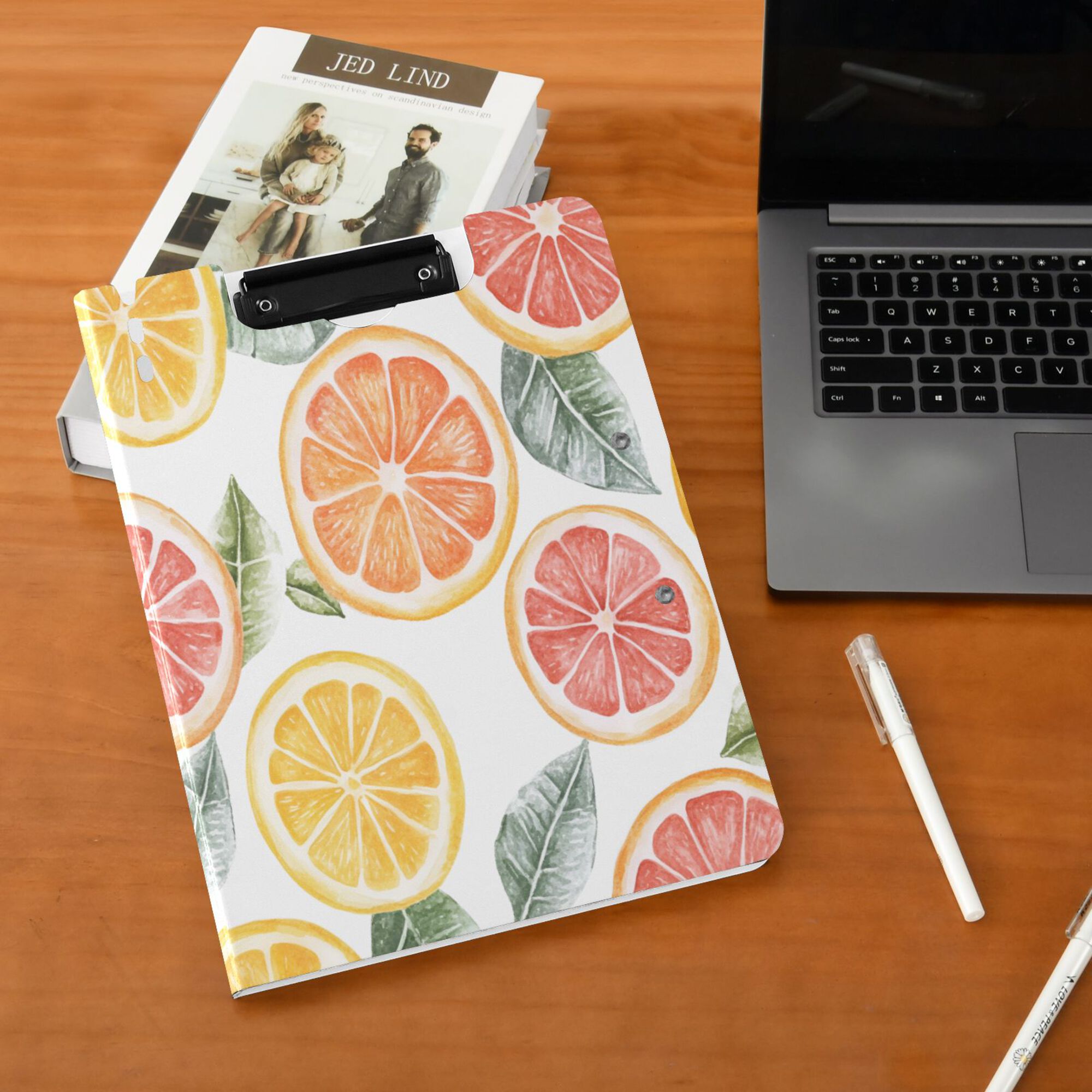 FORMRS A4 Clipboard Folder with Pen Holder Horizontal Foldable School Office Binder, Candy Grapefruit Slices