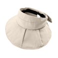 thumbnail image 2 of Helii Women Crownless Open Top Sun Hat Wide Brim UV Protection Ponytail Hat with Adjustable Bowknot Drawstring, Foldable Packable Floppy Beach Visor Cap Beige,One Size, 2 of 4