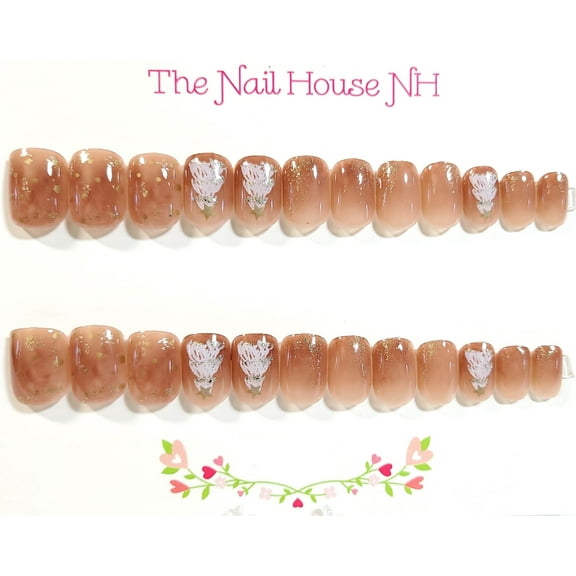 Marbled Christmas Glossy Extra Short Squoval Press On Nails - 24 Pieces - Artificial Nails
