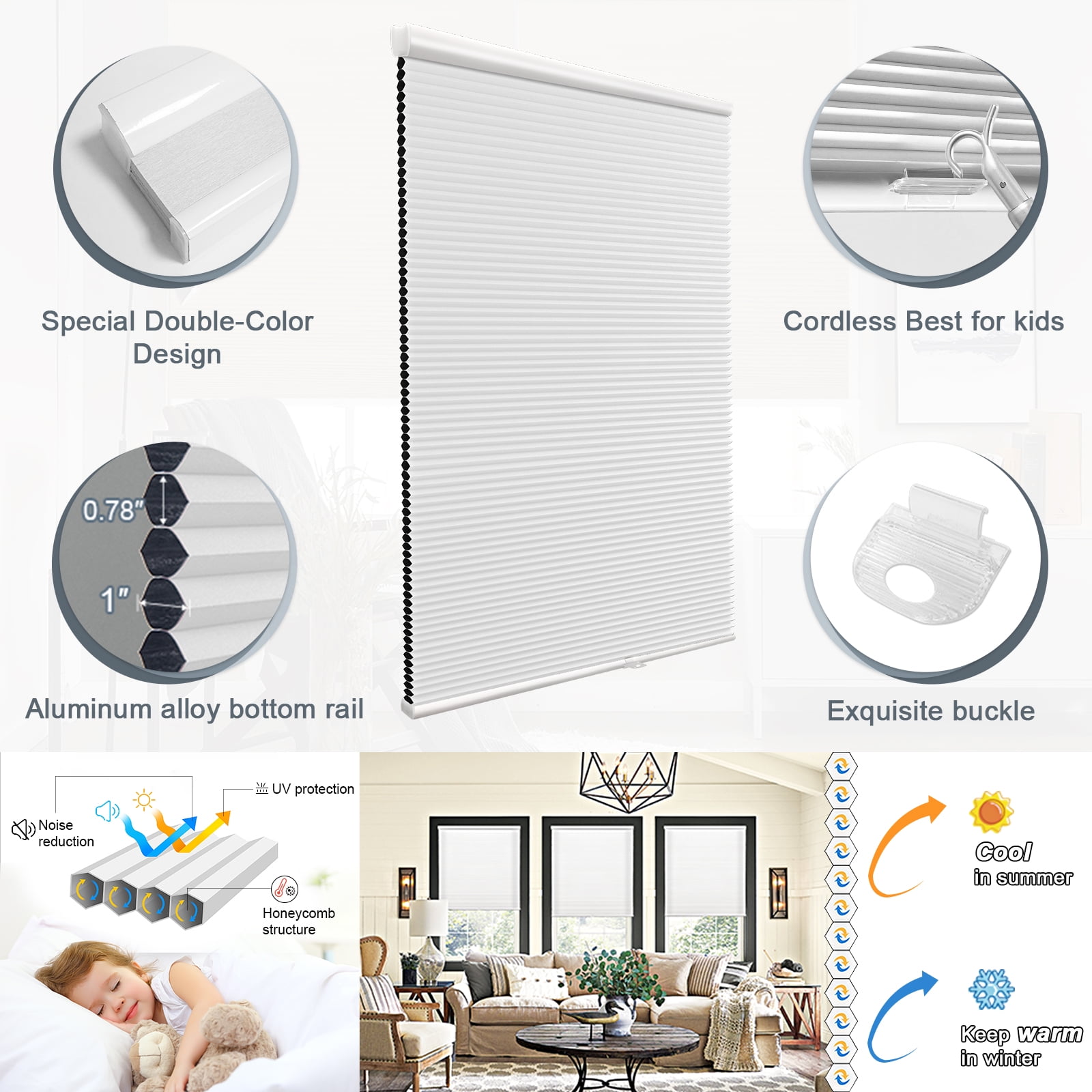 Keego Cordless Cellular Honeycomb Shades Window Shade for Home Office Decor Size and Color Customizable Brown Blackout Fabric White Case 18"w x 32"h